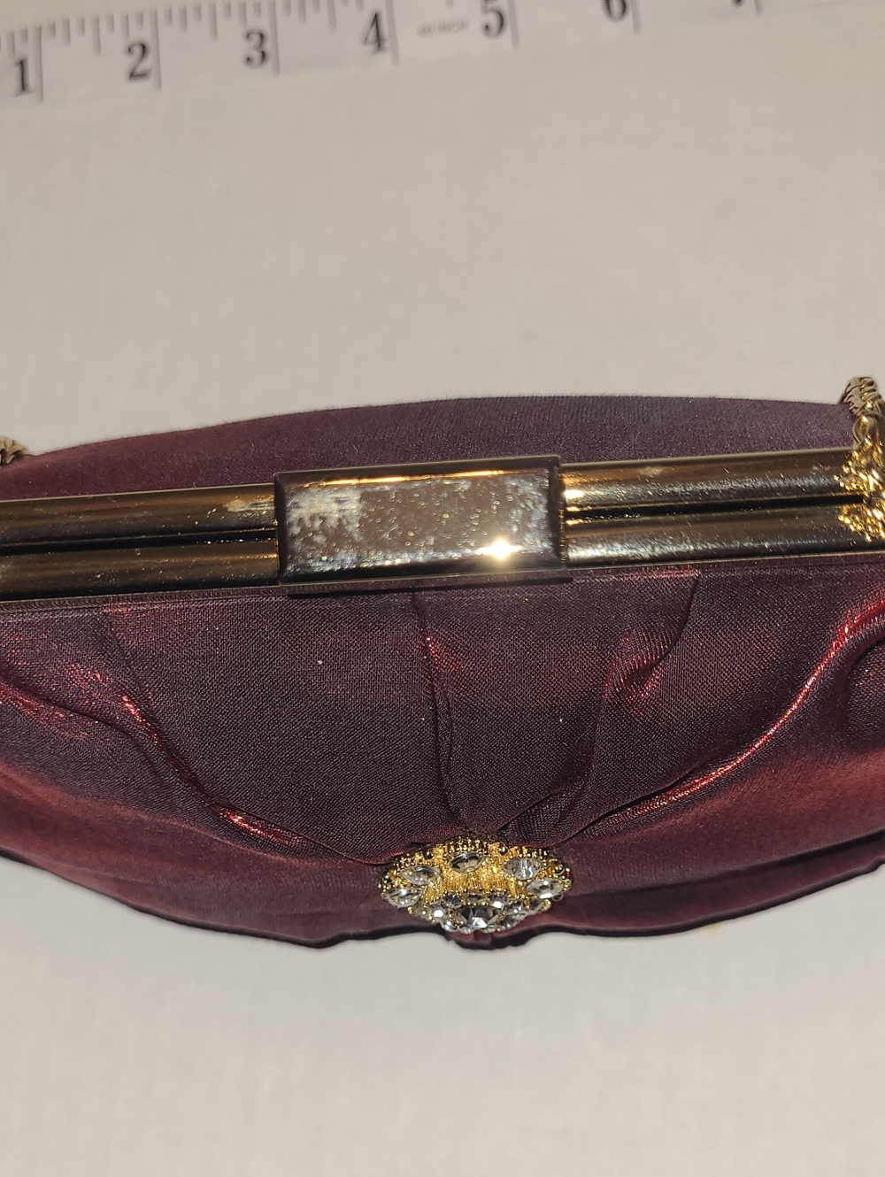 Elegant Burgundy Evening Clutch with Gold Chain - Picture 9 of 13